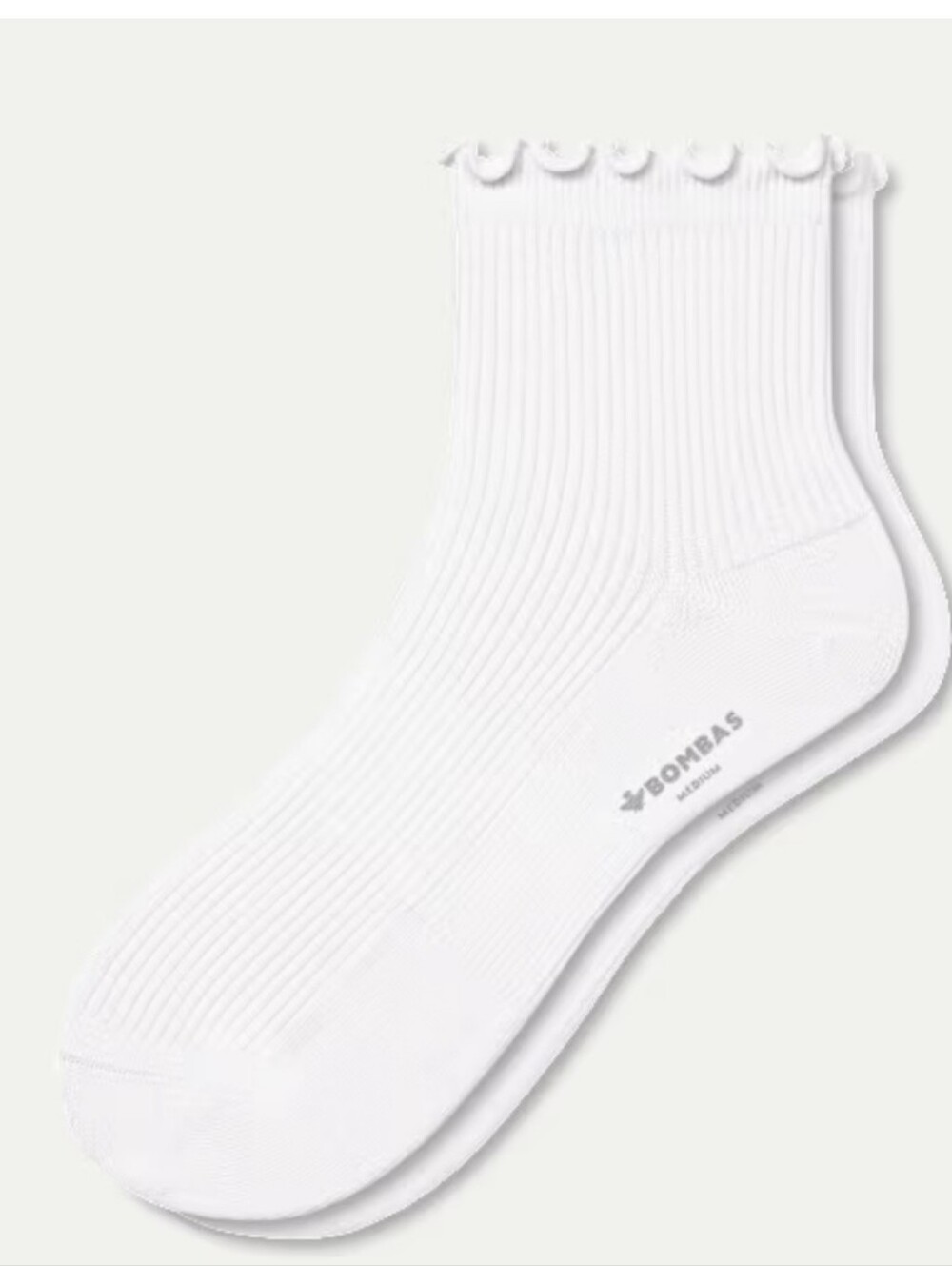 Bombas Women's Ruffle Rib Quarter Socks White